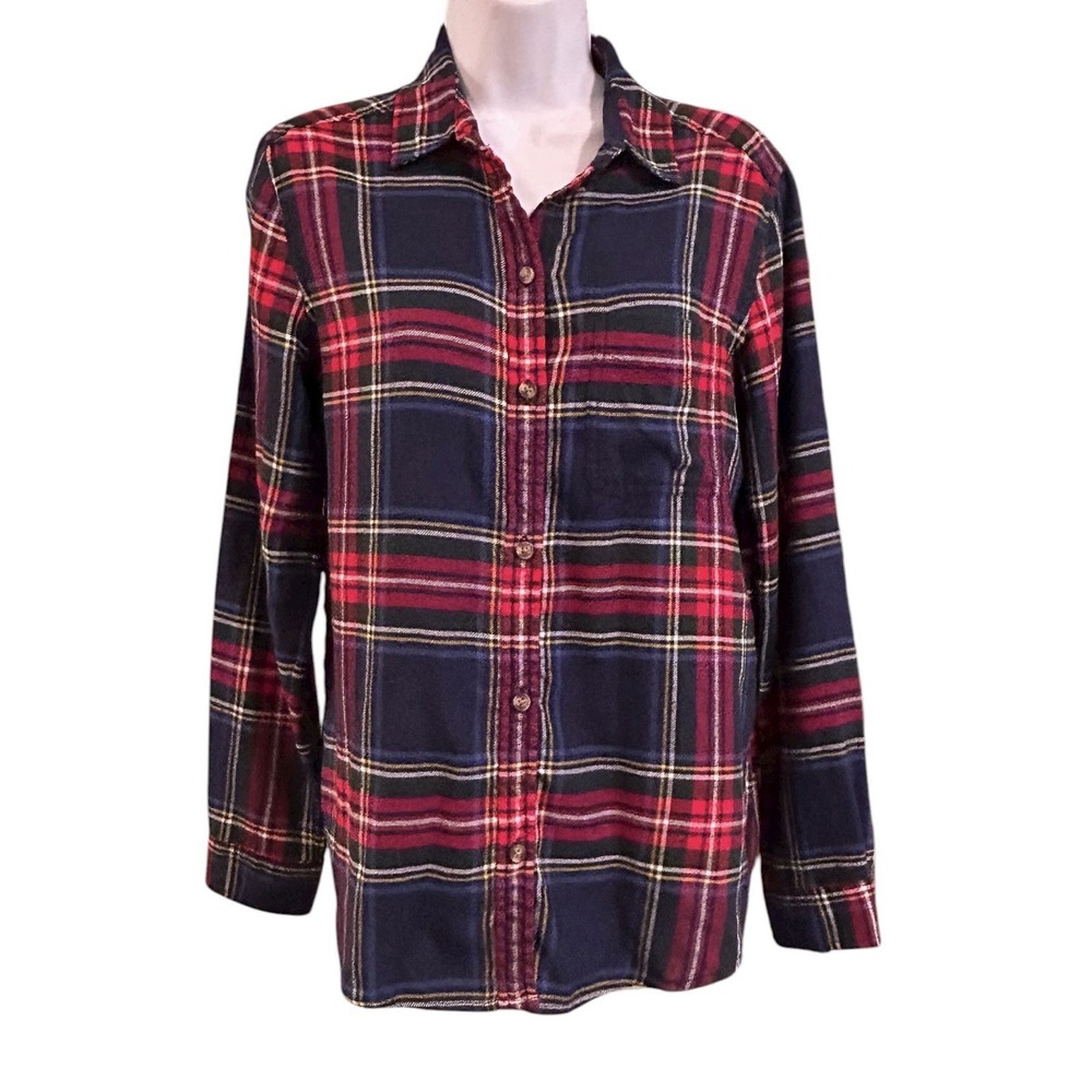 American Eagle Boyfriend Fit Soft Flannel Shirt Womens Size S Blue Red Plaid